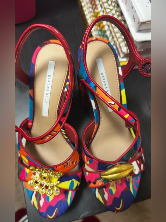 Gianni Bini Shoes - Gianni Bini Multicolor Printed Strappy Heels with Gold Accent